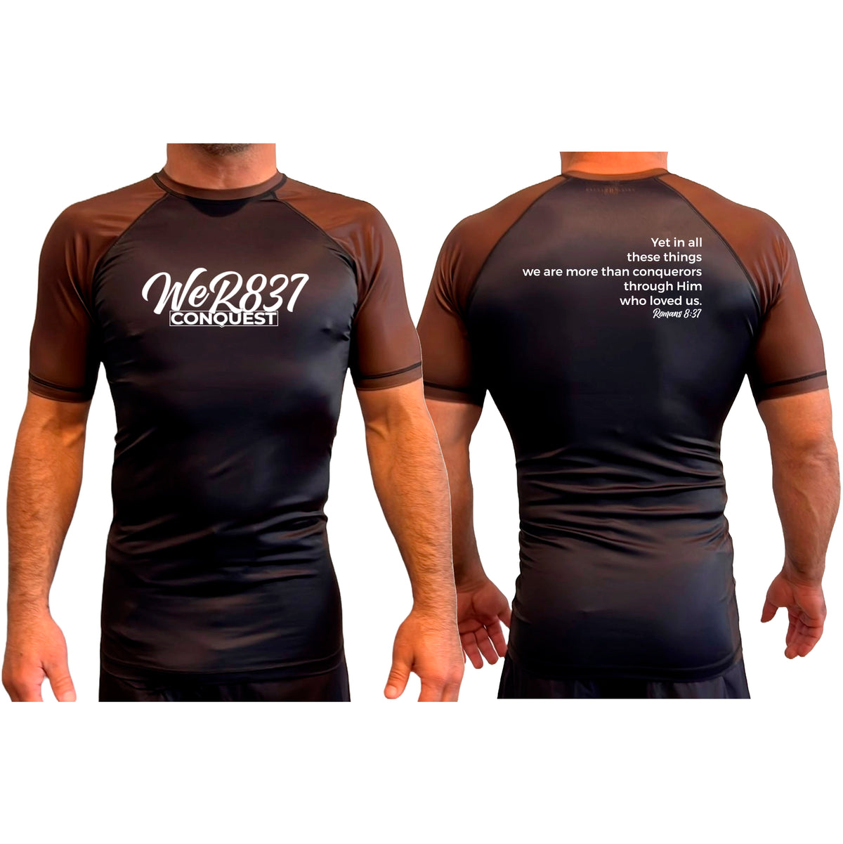 Conquest Self Defense All Black Ranked Short Sleeve Rash Guards #8125 E