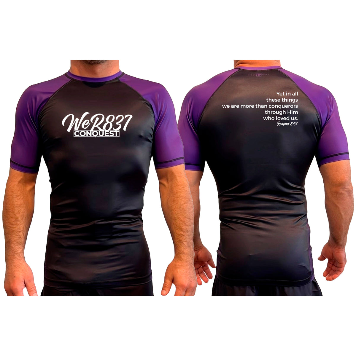 Conquest Self Defense All Black Ranked Short Sleeve Rash Guards #8125 E