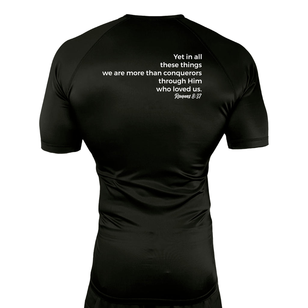 Conquest Self Defense All Black Custom Rash Guards Short Sleeves #8125 E