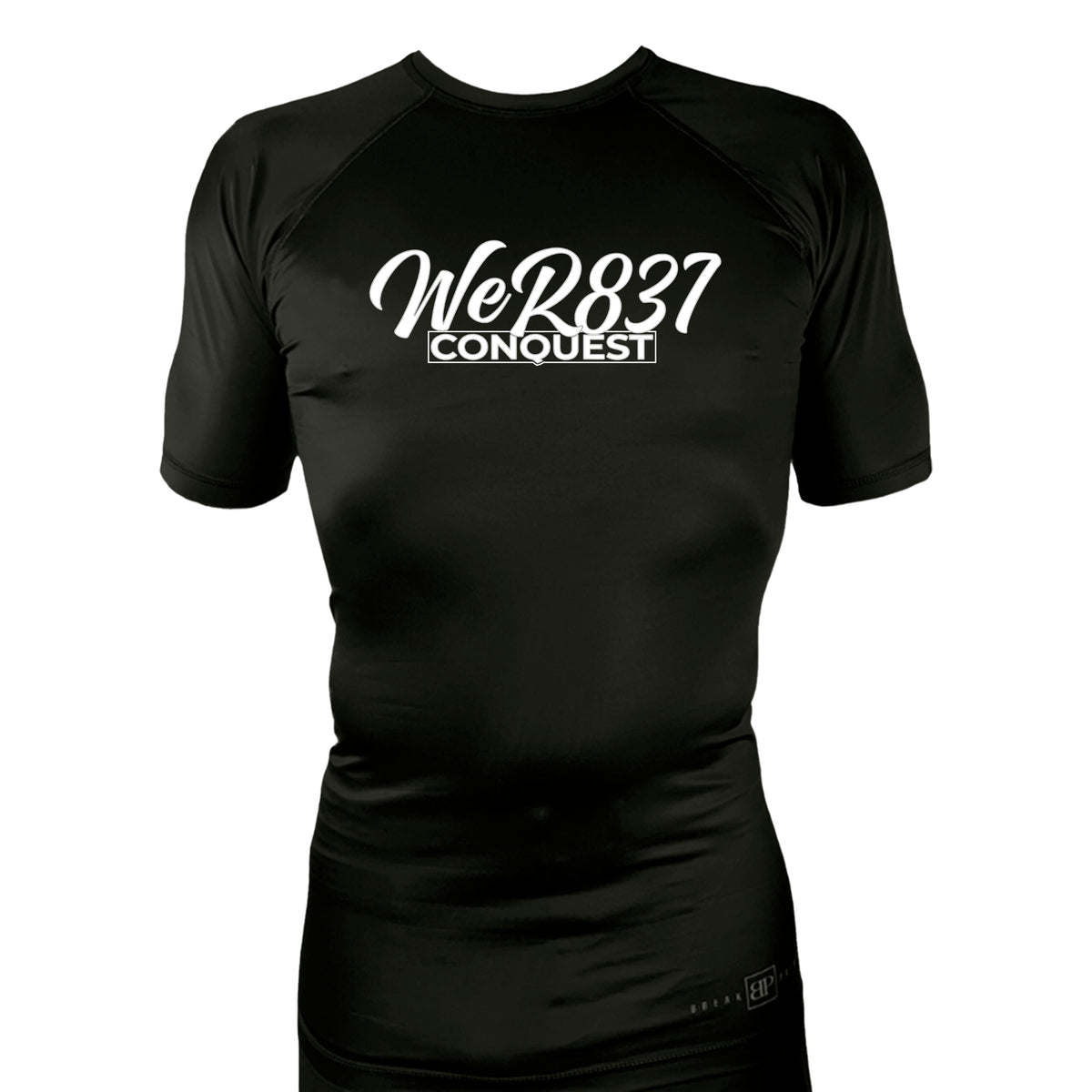 Conquest Self Defense All Black Custom Rash Guards Short Sleeves #8125 E