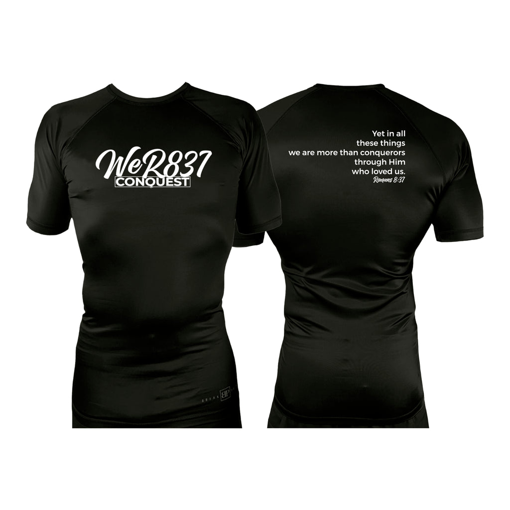 Conquest Self Defense All Black Custom Rash Guards Short Sleeves #8125 E
