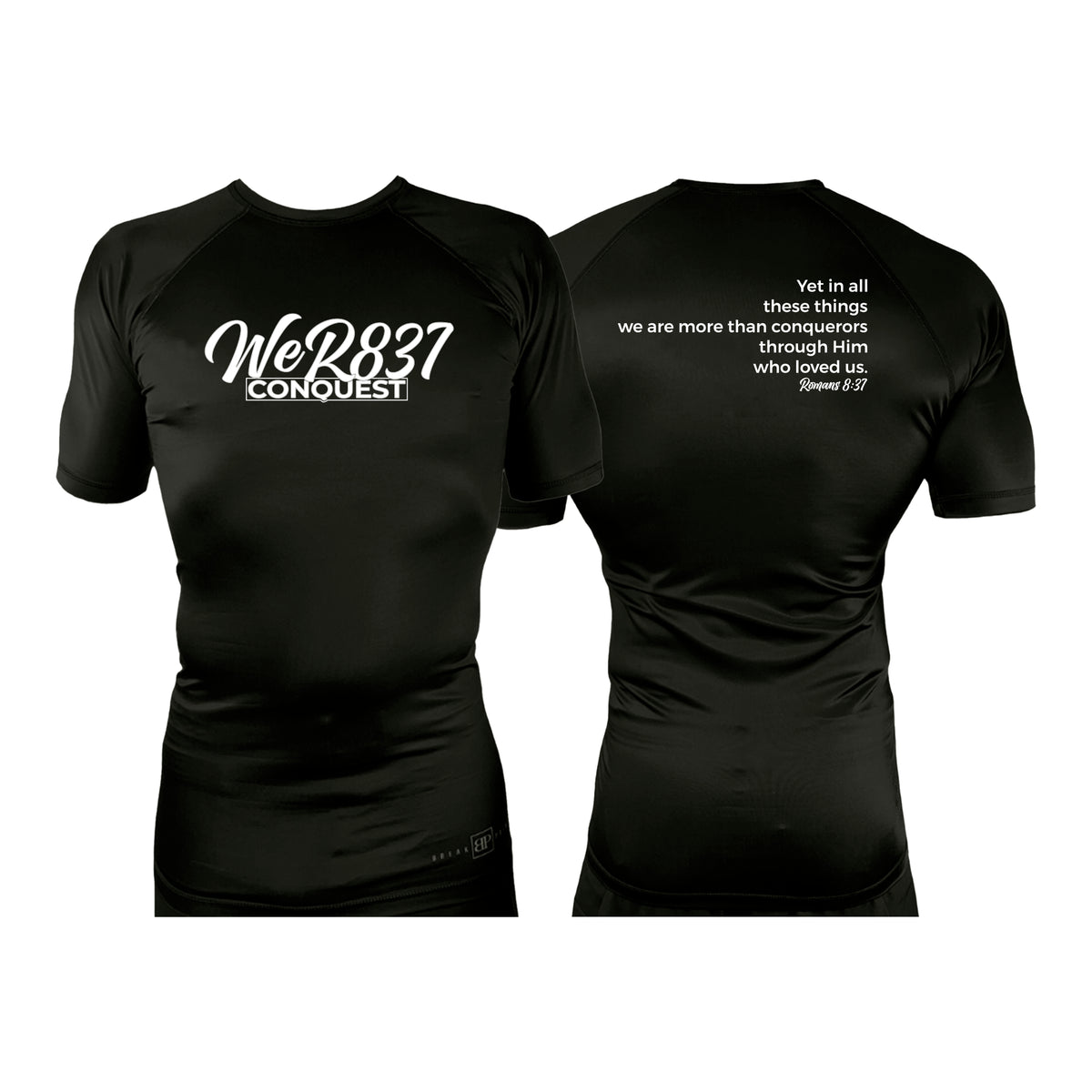 Conquest Self Defense All Black Custom Rash Guards Short Sleeves #8125 E