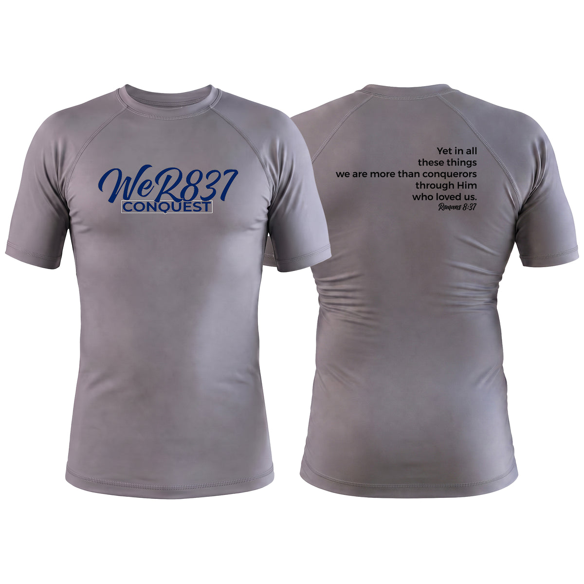 Conquest Self Defense Gray Custom Rash Guards Short Sleeve #8125 E