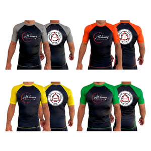 Alchemy Brazilian Jiu Jitsu All Black Ranked Short Sleeve Rash Guards #8127 A