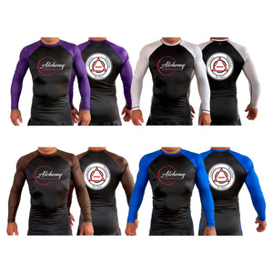 Alchemy Brazilian Jiu Jitsu All Black Ranked Long Sleeve Rash Guards #8127 A