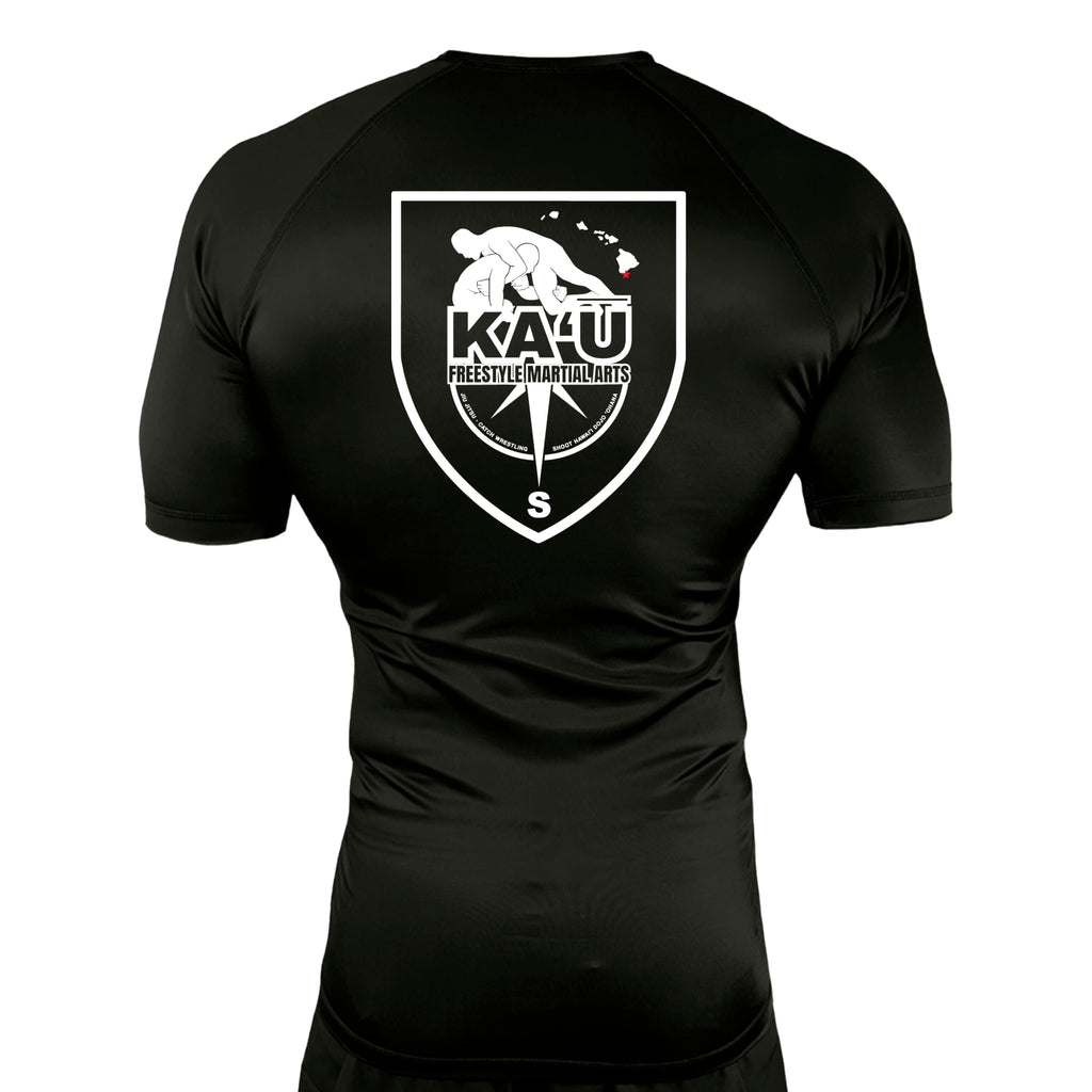 Kau Freestyle Martial Arts All Black Custom Rash Guards Short Sleeves #8132 A