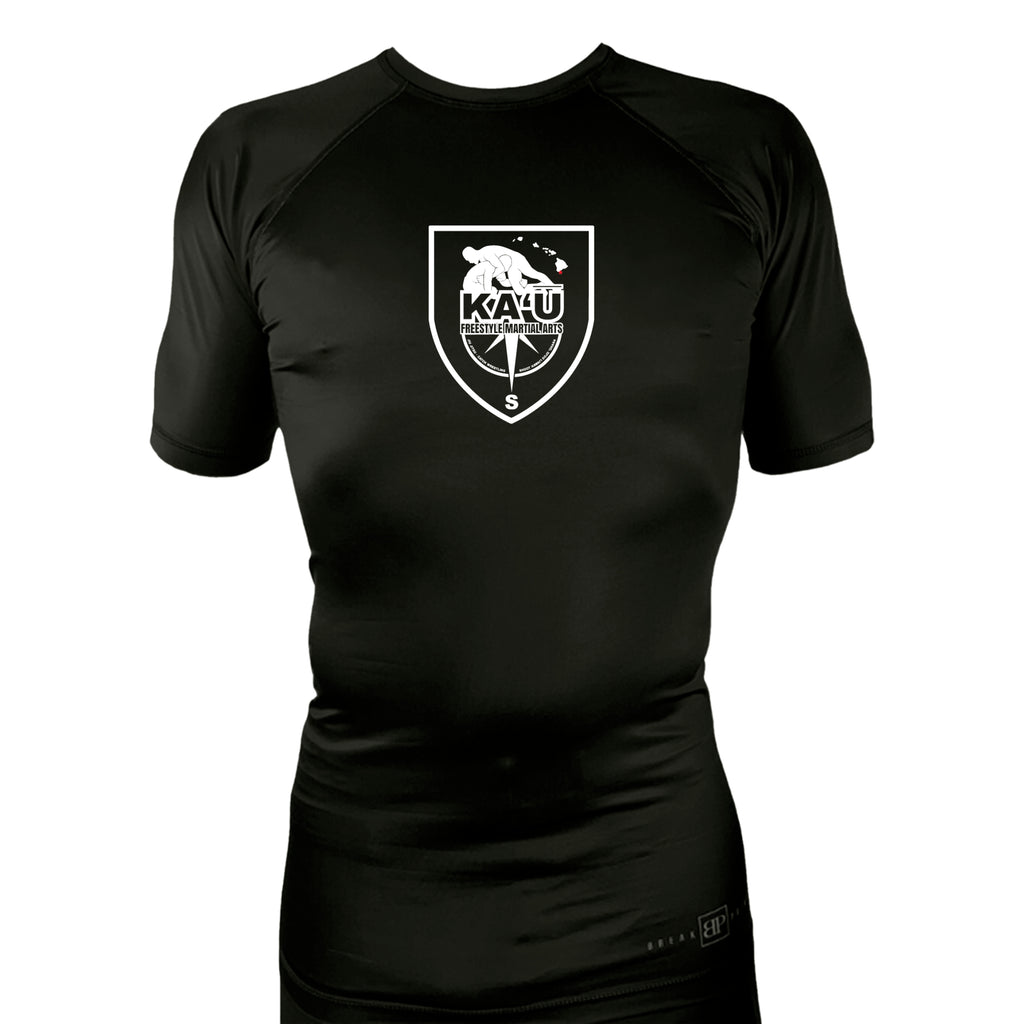 Kau Freestyle Martial Arts All Black Custom Rash Guards Short Sleeves #8132 A