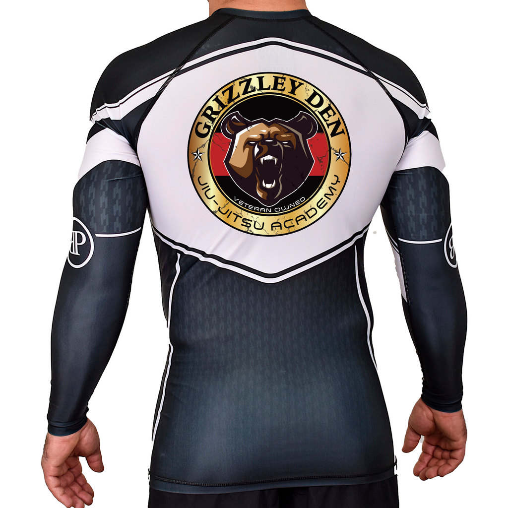 Grizzley Den Jiu-Jitsu Academy Rash Guards Black/White #8135 A