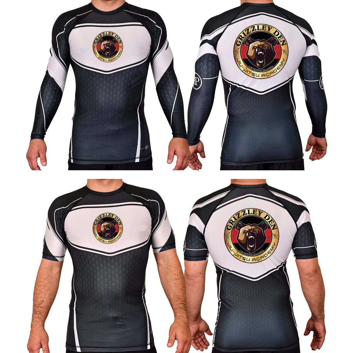 Grizzley Den Jiu-Jitsu Academy Rash Guards Black/White #8135 A