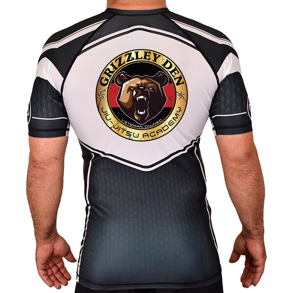 Grizzley Den Jiu-Jitsu Academy Rash Guards Black/White #8135 A