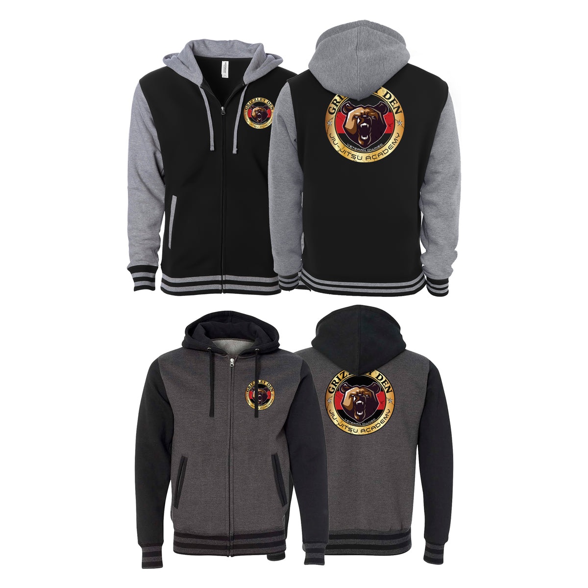 Grizzley Den Jiu-Jitsu Academy Varsity Zip-Up Hoodies #8135 A