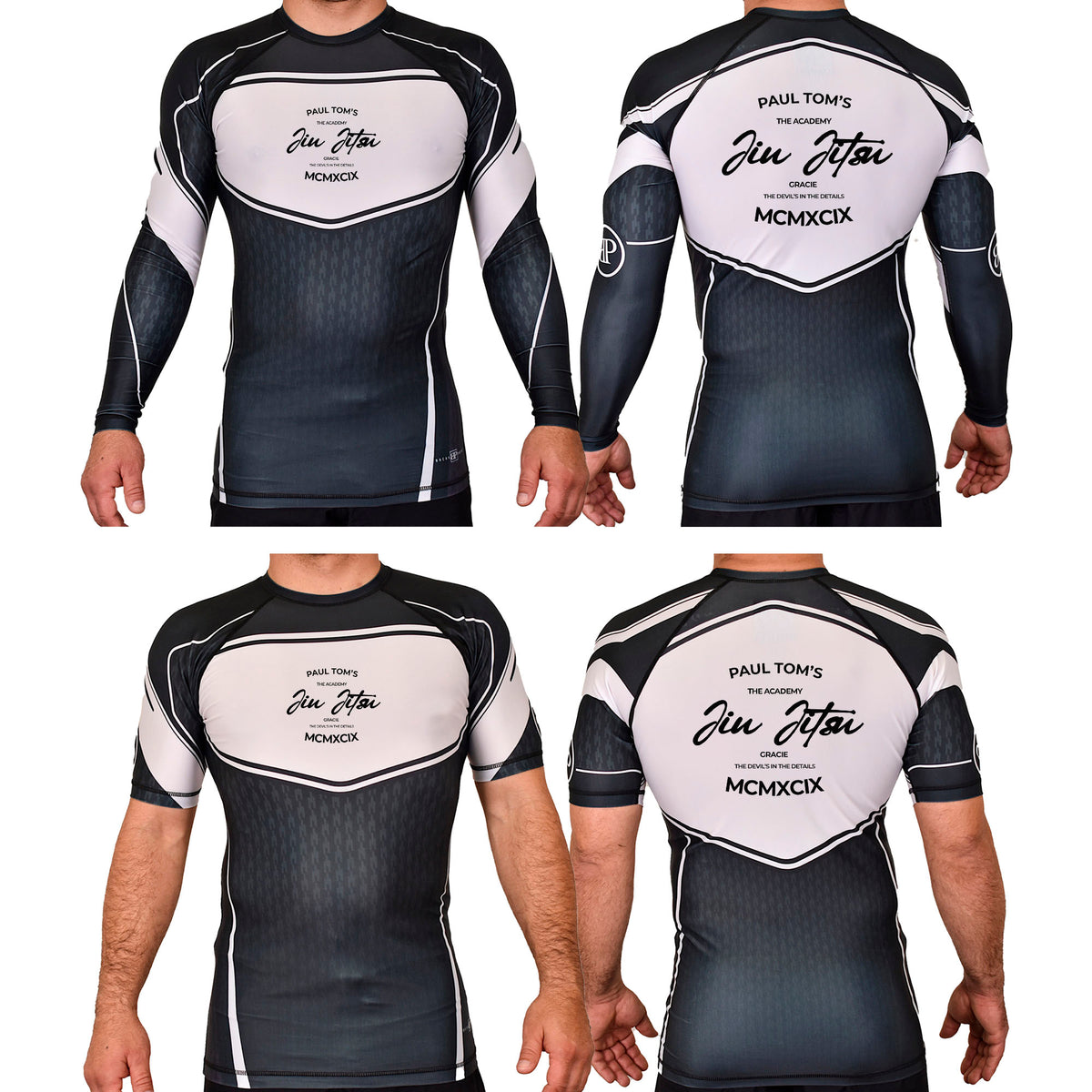PT BJJ Academy Rash Guards Black/White #8136 A