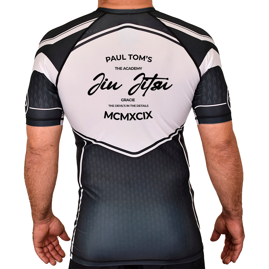 PT BJJ Academy Rash Guards Black/White #8136 A