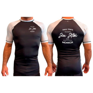 Paul Toms Academy of Brazilian Jiu Jitsu All Black Ranked Short Sleeve Rash Guards #8136 A