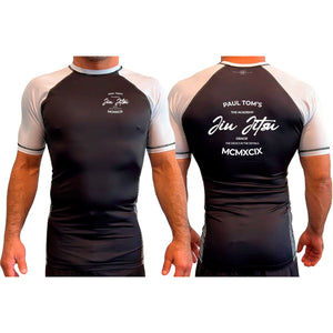 Paul Toms Academy of Brazilian Jiu Jitsu All Black Ranked Short Sleeve Rash Guards #8136 A