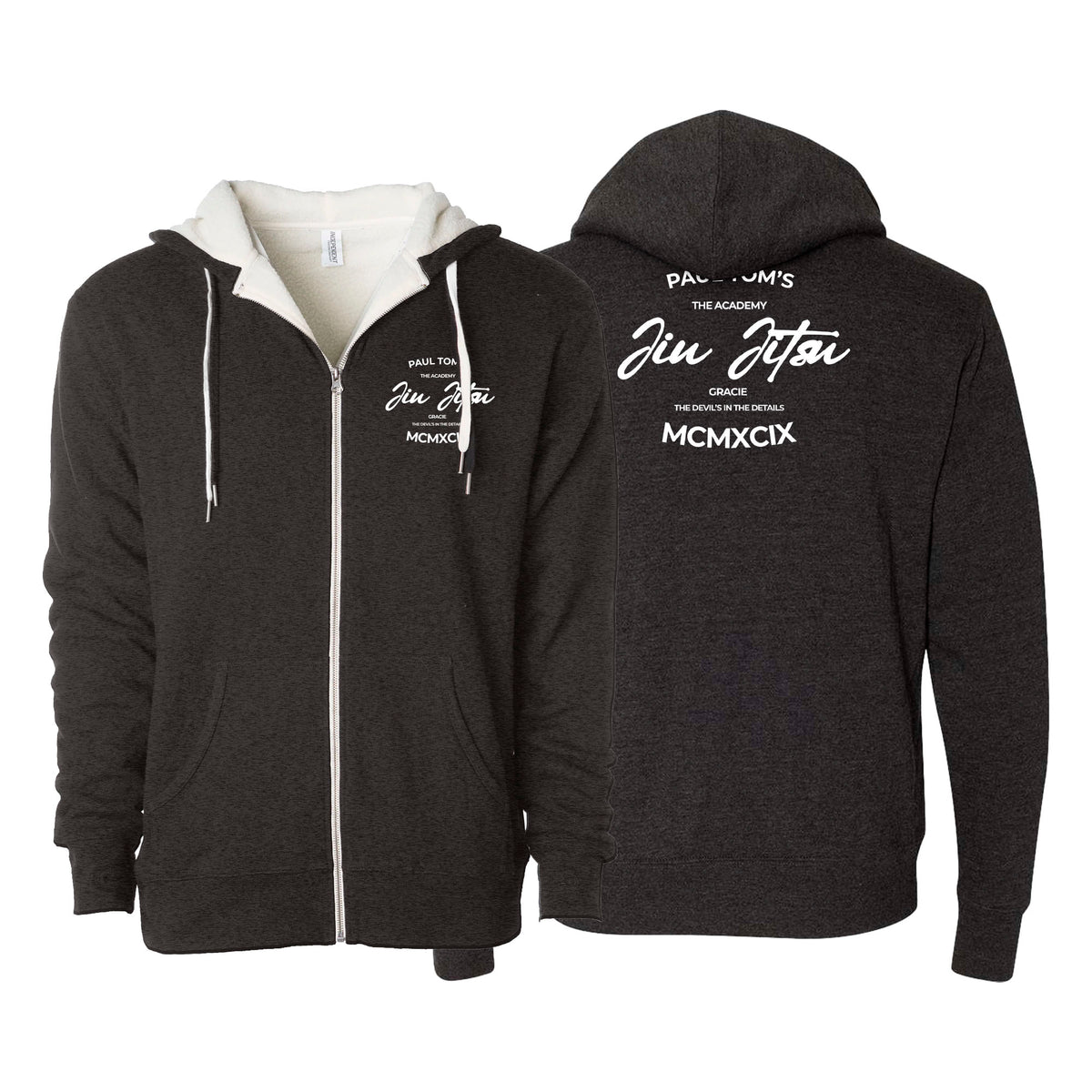 PT BJJ Academy Sherpa Lined Zip-Up Hoodie #8136 A