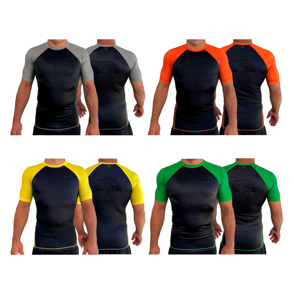 PT BJJ All Black Ranked Short Sleeve Rash Guards #8136 C