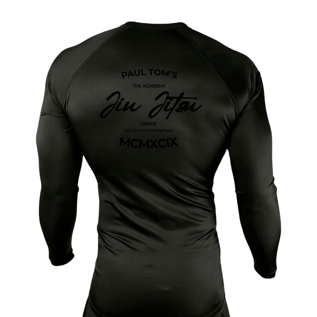 PT BJJ All Black Custom Rash Guards Long Sleeves #8136 C