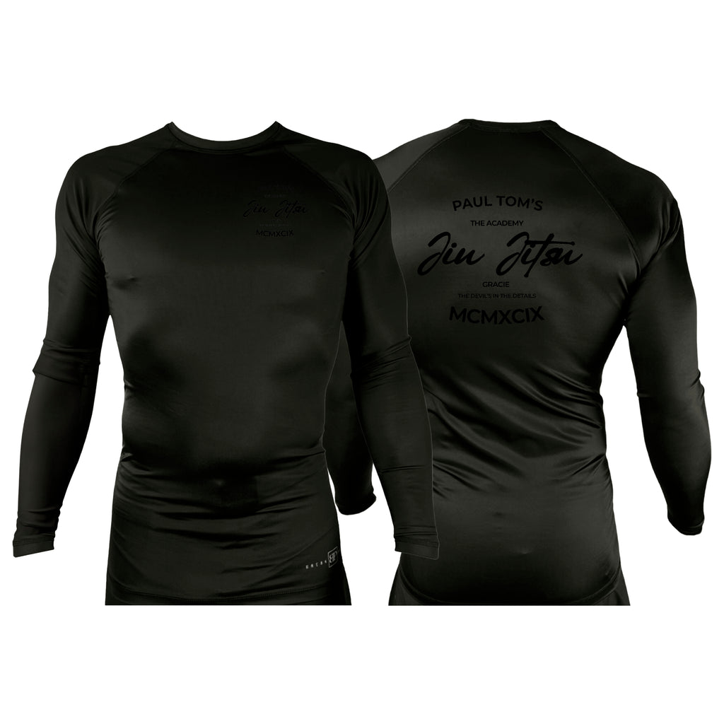 PT BJJ All Black Custom Rash Guards Long Sleeves #8136 C