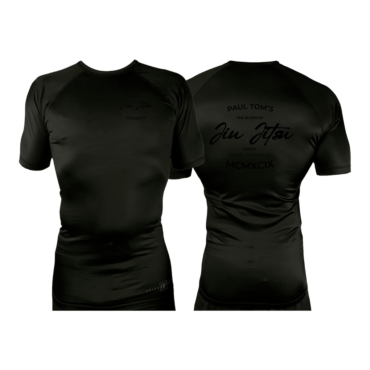 PT BJJ All Black Custom Rash Guards Short Sleeves #8136 C