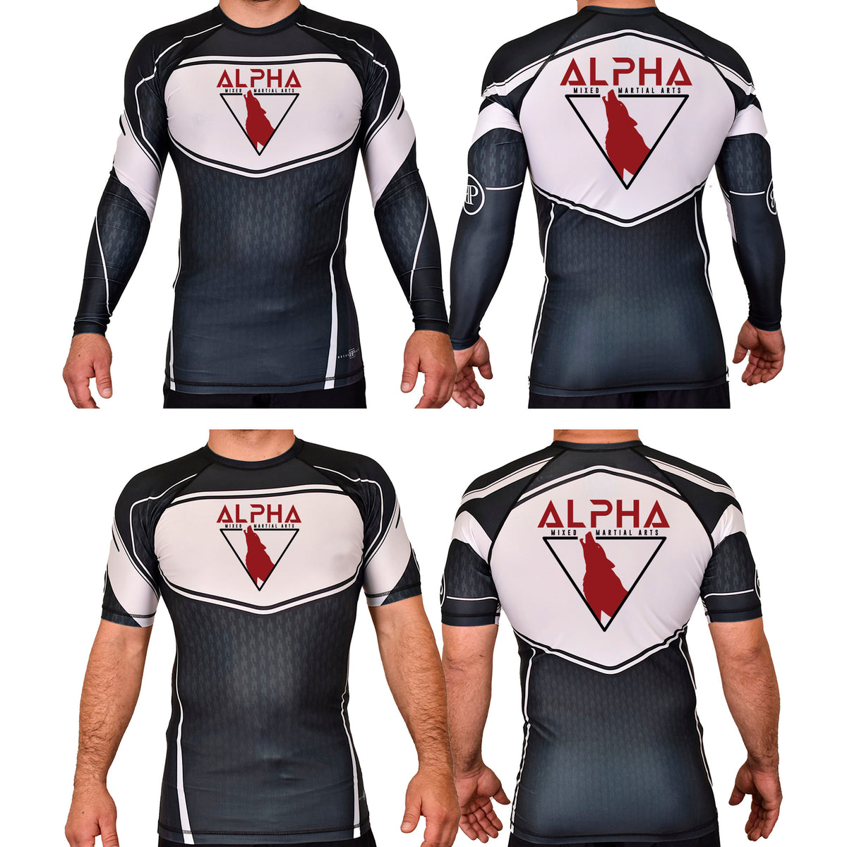 Alpha MMA & RCBJJ Lawton Academy Rash Guards Black/White #8139 A