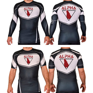 Alpha MMA & RCBJJ Lawton Academy Rash Guards Black/White #8139 A