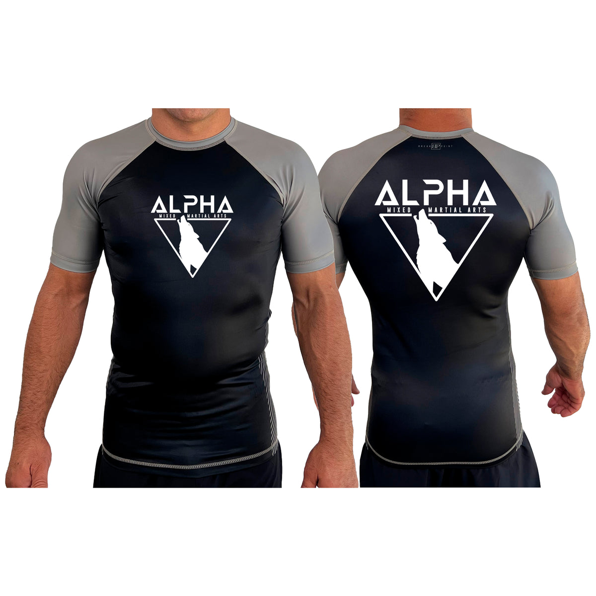 Alpha MMA & RCBJJ Lawton All Black Ranked Short Sleeve Rash Guards #8139 A