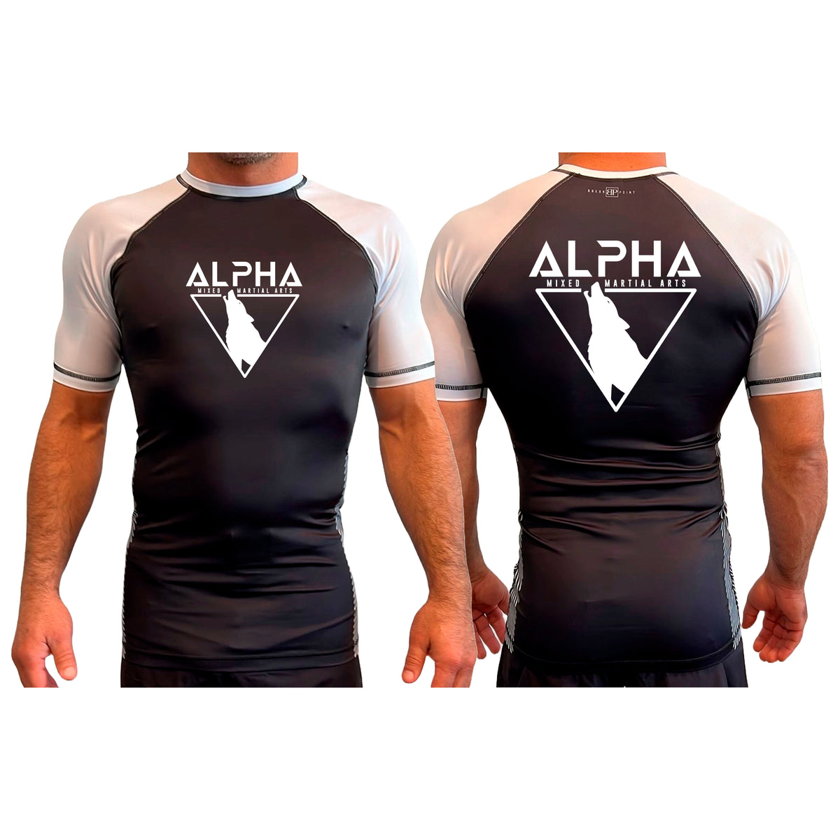 Alpha MMA & RCBJJ Lawton All Black Ranked Short Sleeve Rash Guards #8139 A