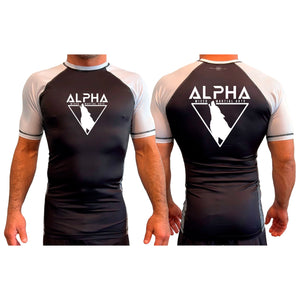 Alpha MMA & RCBJJ Lawton All Black Ranked Short Sleeve Rash Guards #8139 A