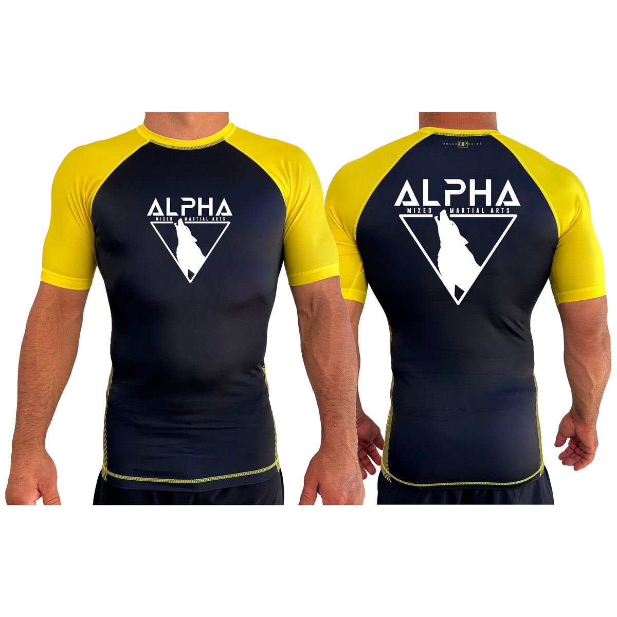 Alpha MMA & RCBJJ Lawton All Black Ranked Short Sleeve Rash Guards #8139 A