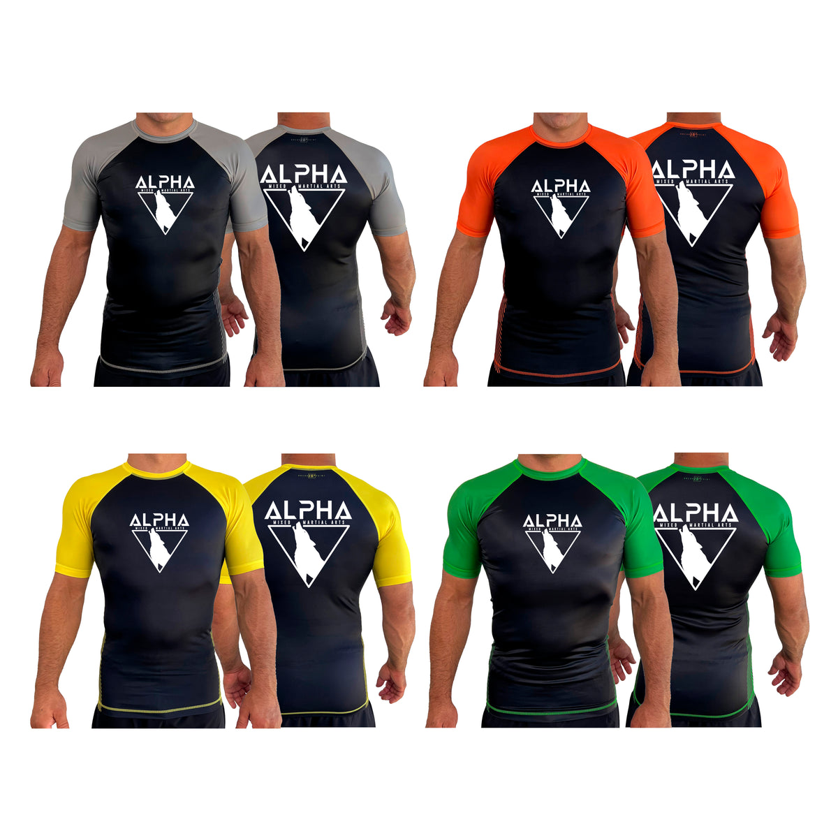 Alpha MMA & RCBJJ Lawton All Black Ranked Short Sleeve Rash Guards #8139 A