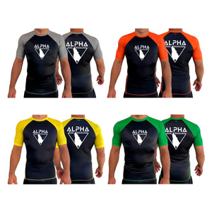 Alpha MMA & RCBJJ Lawton All Black Ranked Short Sleeve Rash Guards #8139 A