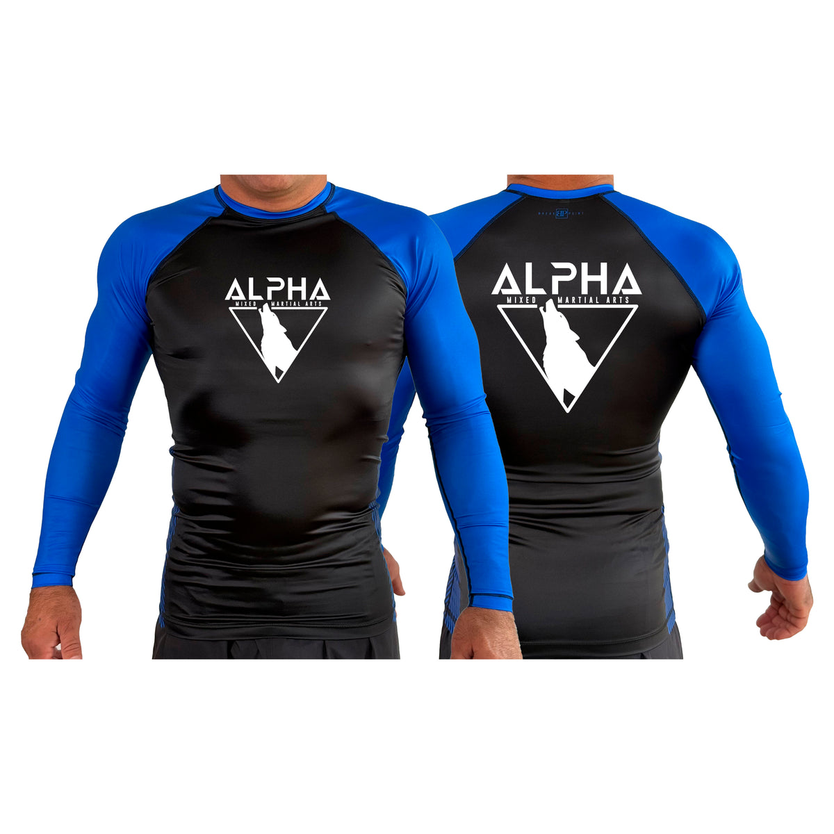 Alpha MMA & RCBJJ Lawton All Black Ranked Long Sleeve Rash Guards #8139 A