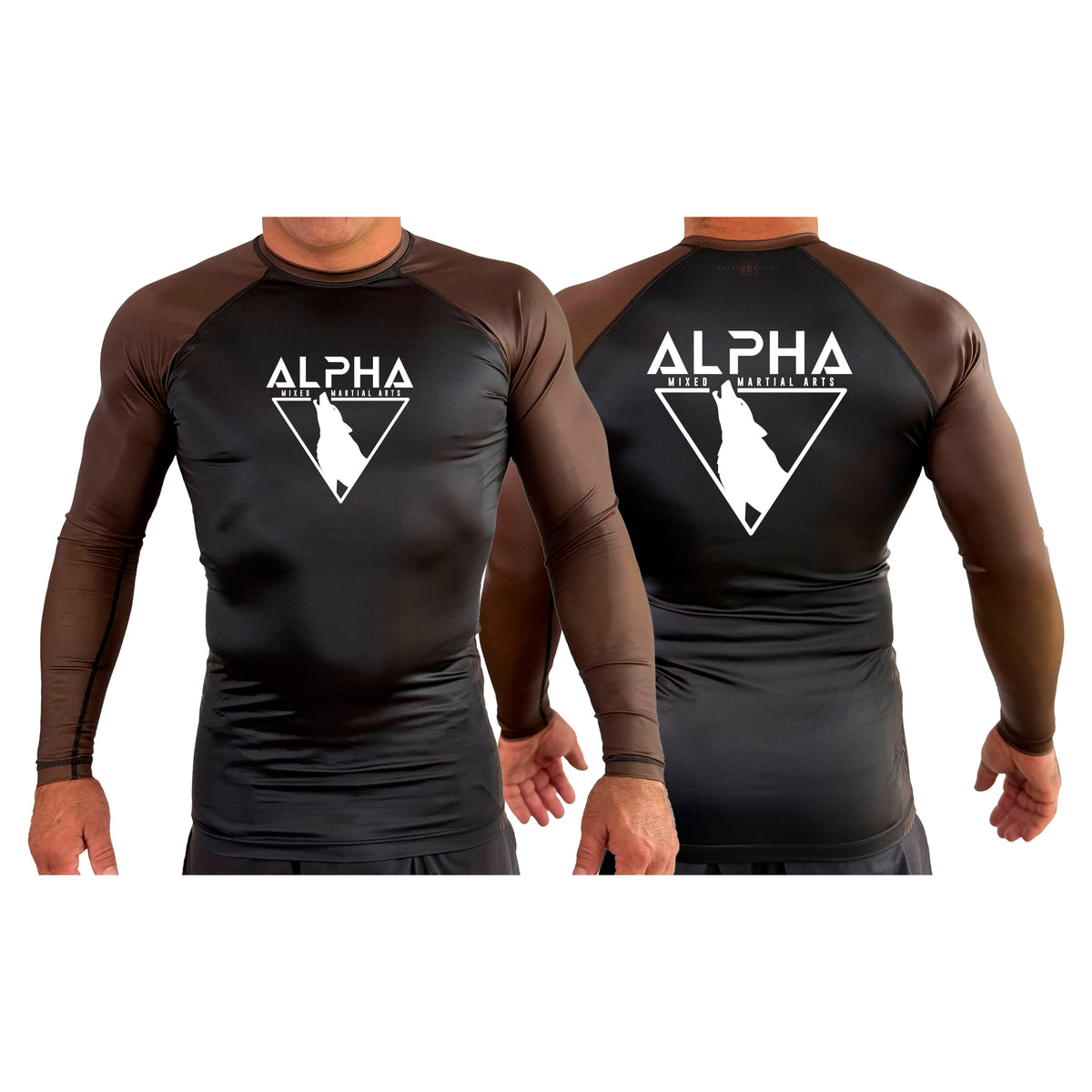 Alpha MMA & RCBJJ Lawton All Black Ranked Long Sleeve Rash Guards #8139 A