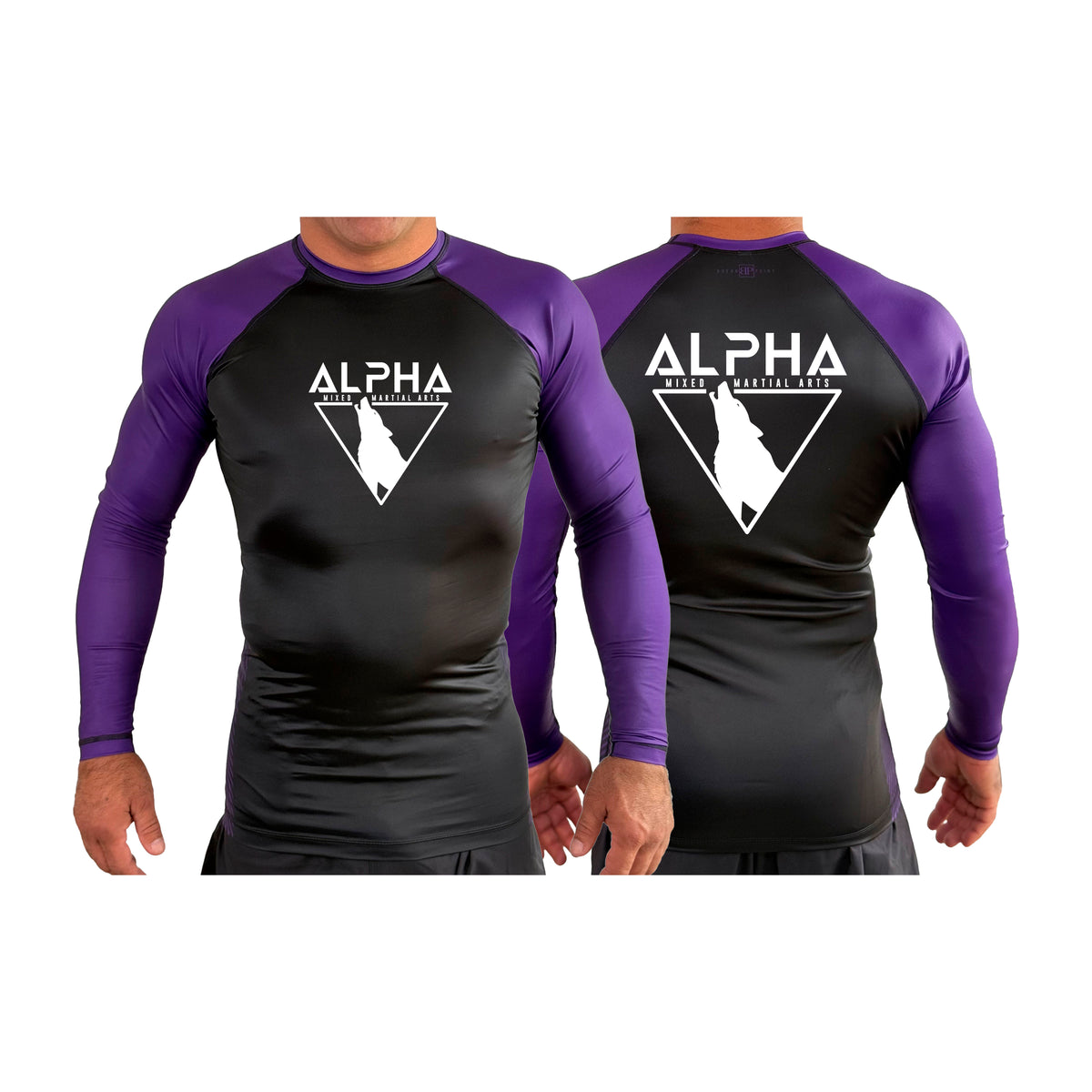 Alpha MMA & RCBJJ Lawton All Black Ranked Long Sleeve Rash Guards #8139 A
