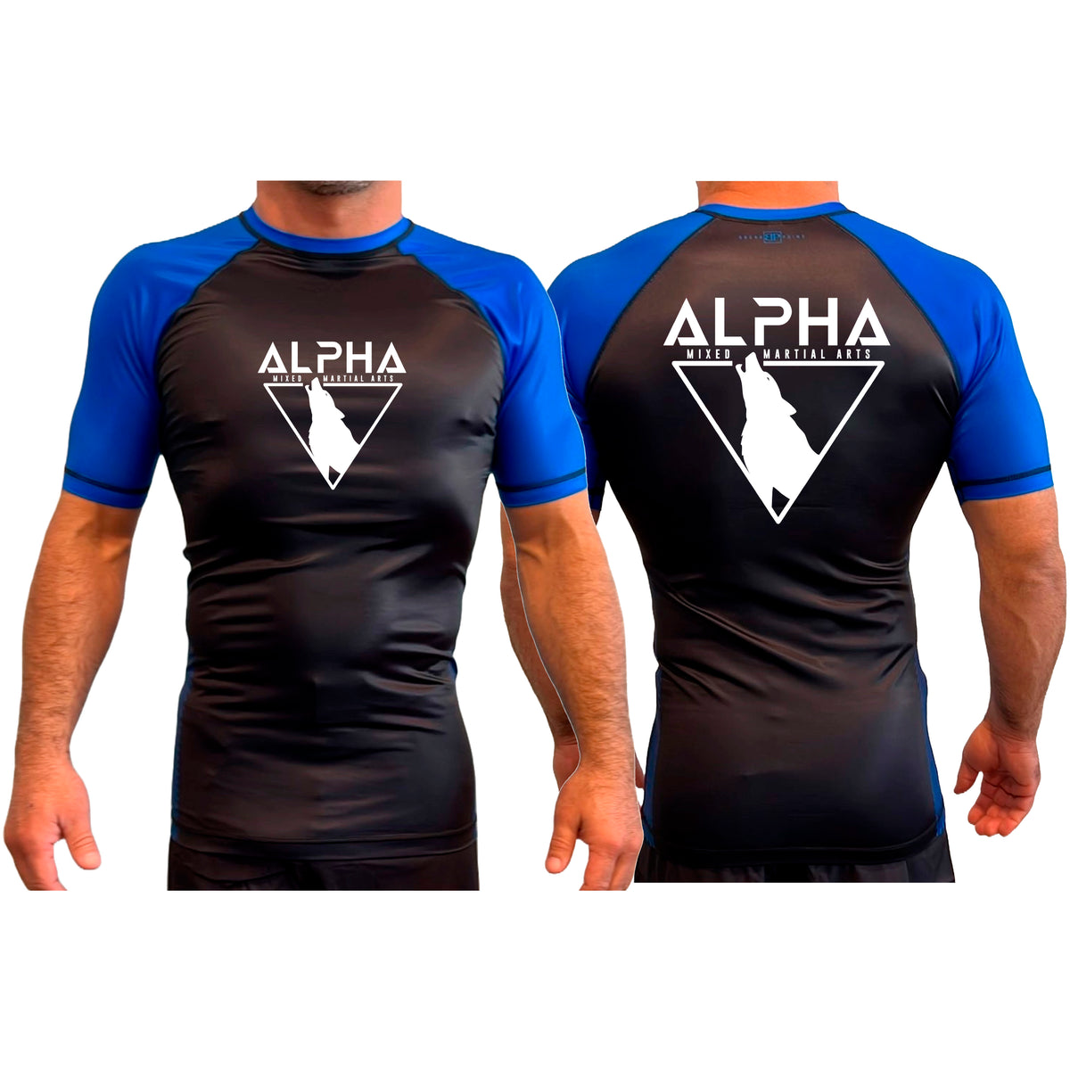 Alpha MMA & RCBJJ Lawton All Black Ranked Short Sleeve Rash Guards #8139 A