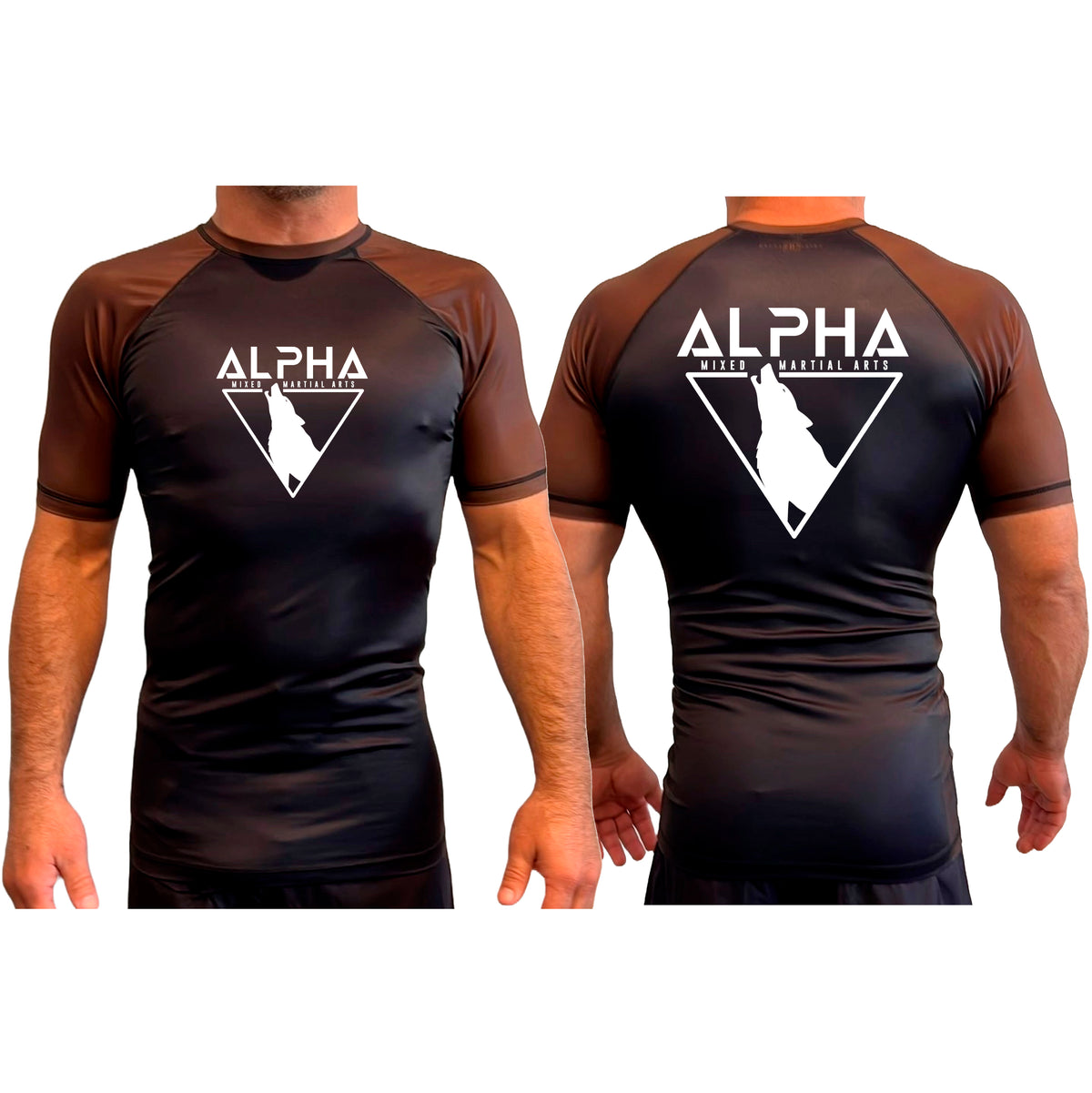 Alpha MMA & RCBJJ Lawton All Black Ranked Short Sleeve Rash Guards #8139 A
