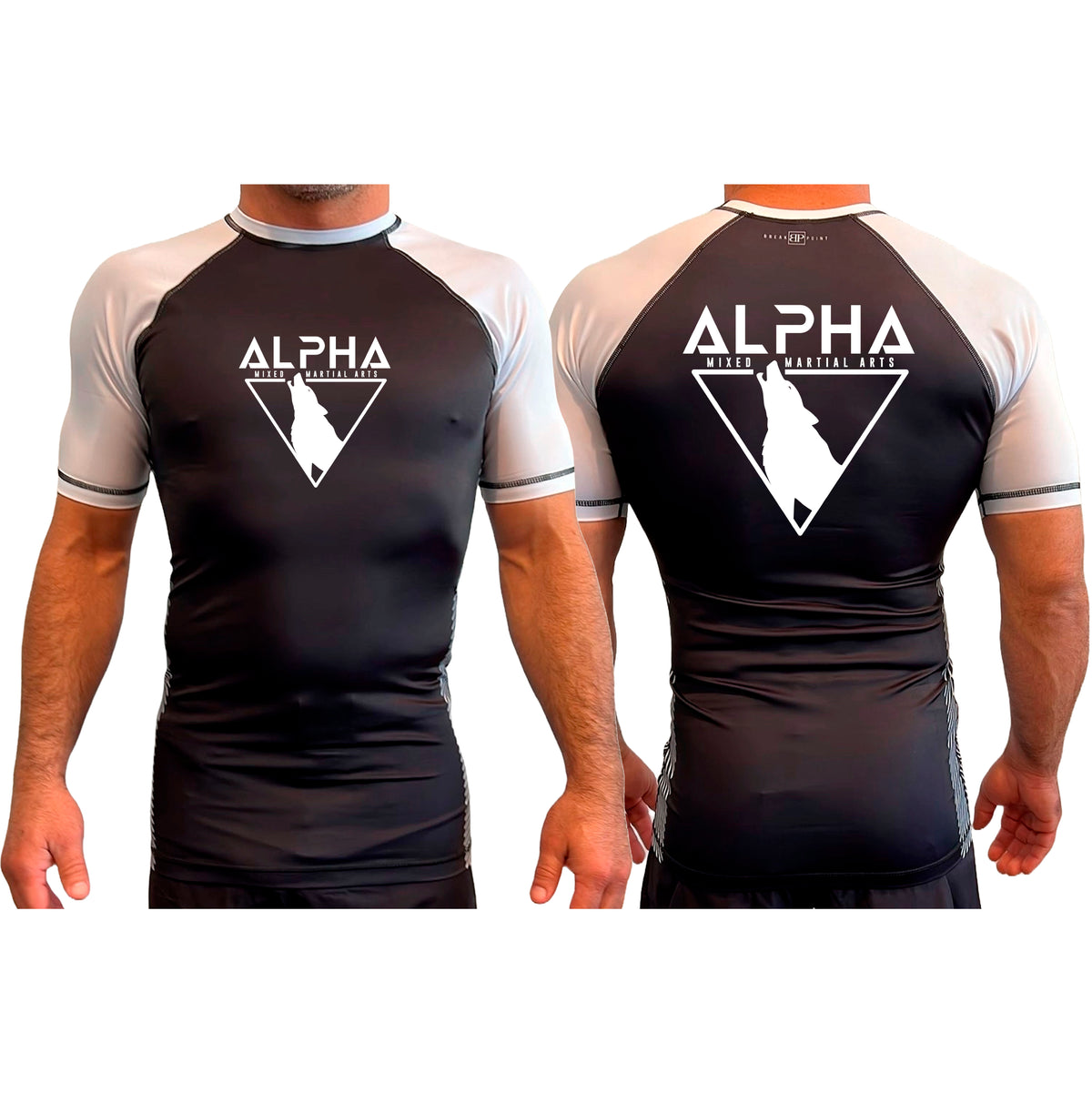 Alpha MMA & RCBJJ Lawton All Black Ranked Short Sleeve Rash Guards #8139 A