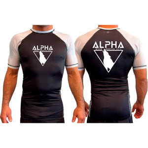 Alpha MMA & RCBJJ Lawton All Black Ranked Short Sleeve Rash Guards #8139 A