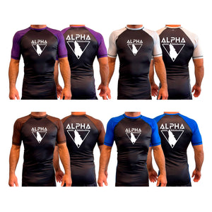 Alpha MMA & RCBJJ Lawton All Black Ranked Short Sleeve Rash Guards #8139 A