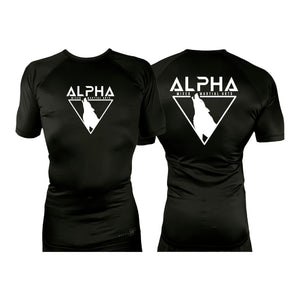Alpha MMA & RCBJJ Lawton All Black Custom Rash Guards Short Sleeves #8139 A