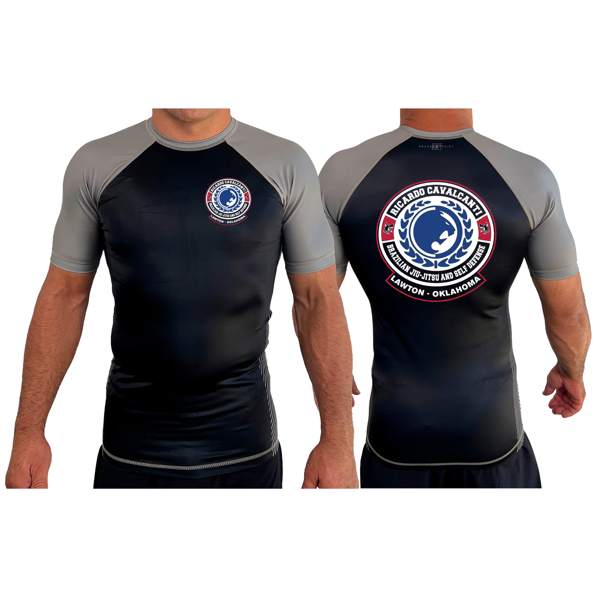 Alpha MMA & RCBJJ Lawton All Black Ranked Short Sleeve Rash Guards #8139 B