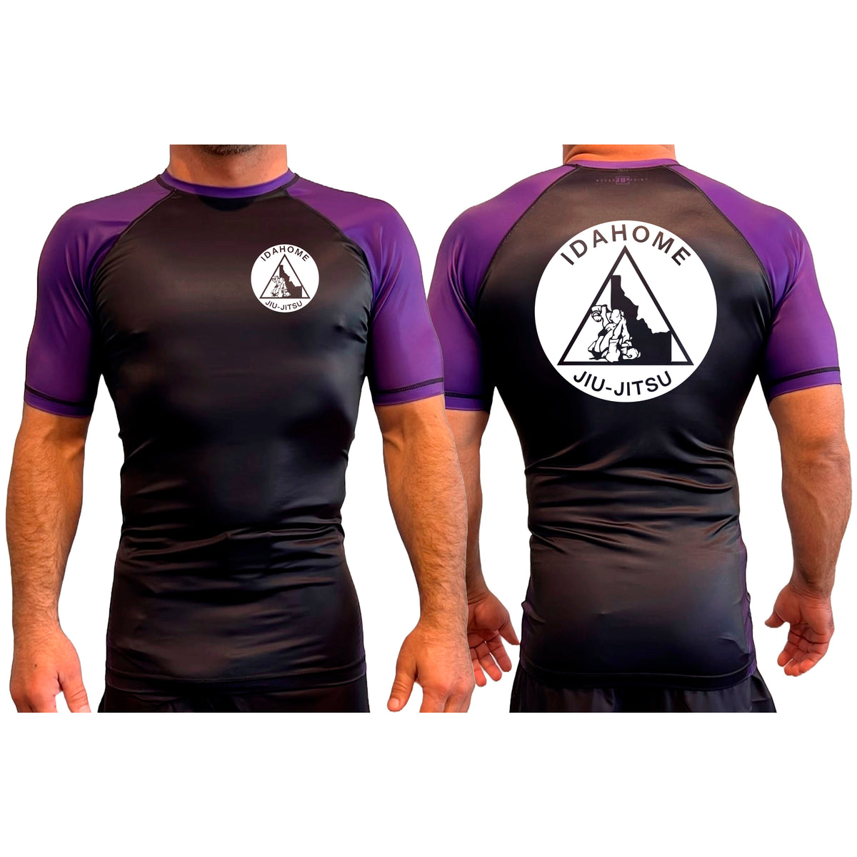 Idahome Jiu Jitsu All Black Ranked Short Sleeve Rash Guards #8140 A