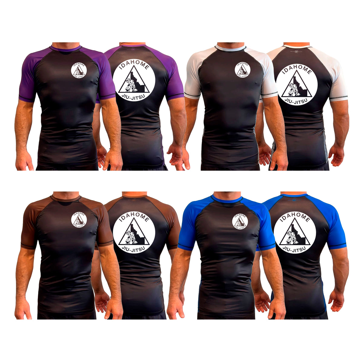 Idahome Jiu Jitsu All Black Ranked Short Sleeve Rash Guards #8140 A