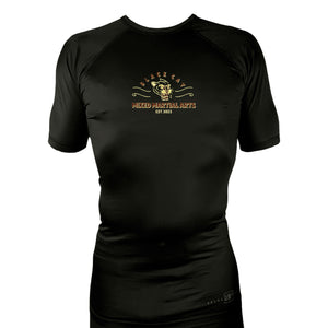 Black Cat Mixed Martial Arts and Self Defense All Black Custom Rash Guards Short Sleeves #8148 A