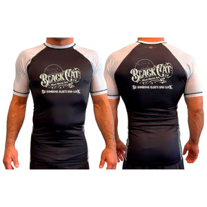 Black Cat Mixed Martial Arts and Self Defense All Black Ranked Short Sleeve Rash Guards #8148 B