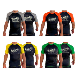Black Cat Mixed Martial Arts and Self Defense All Black Ranked Short Sleeve Rash Guards #8148 B
