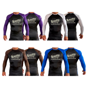 Black Cat Mixed Martial Arts and Self Defense All Black Ranked Long Sleeve Rash Guards #8148 B