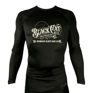 Black Cat Mixed Martial Arts and Self Defense All Black Custom Rash Guards Long Sleeves #8148 B
