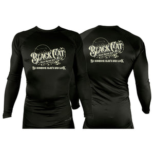 Black Cat Mixed Martial Arts and Self Defense All Black Custom Rash Guards Long Sleeves #8148 B